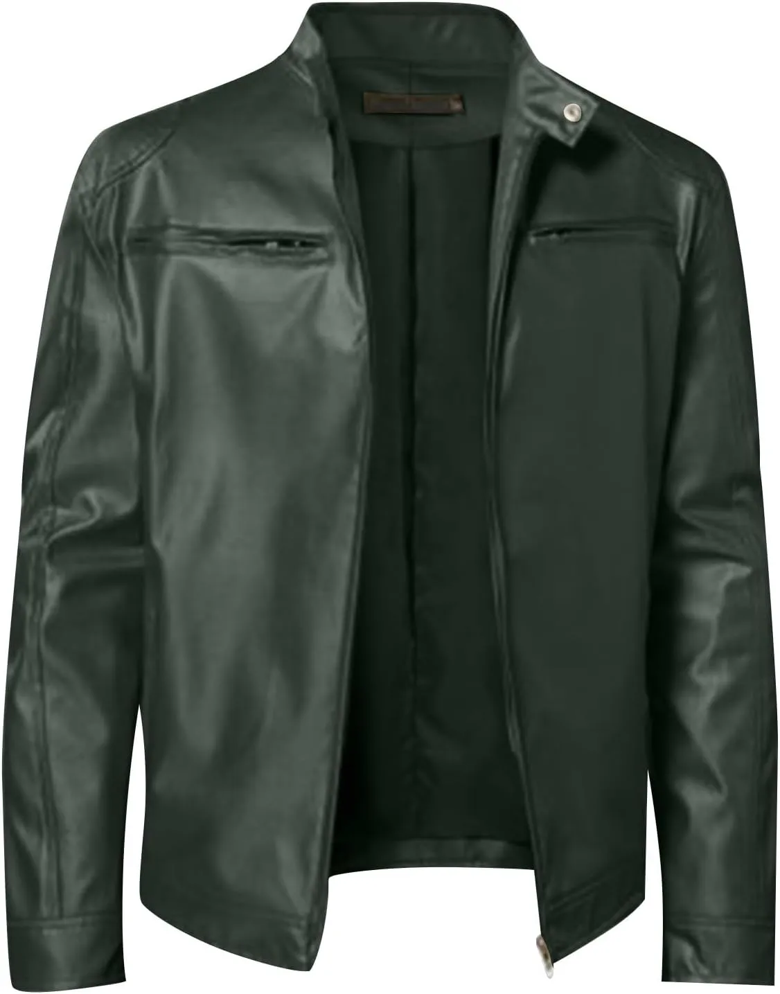 Men'S Leather Jacket Fashion Men Autumn Winter Warm Casual Leather Zipper Long Sleeve Jacket Coat