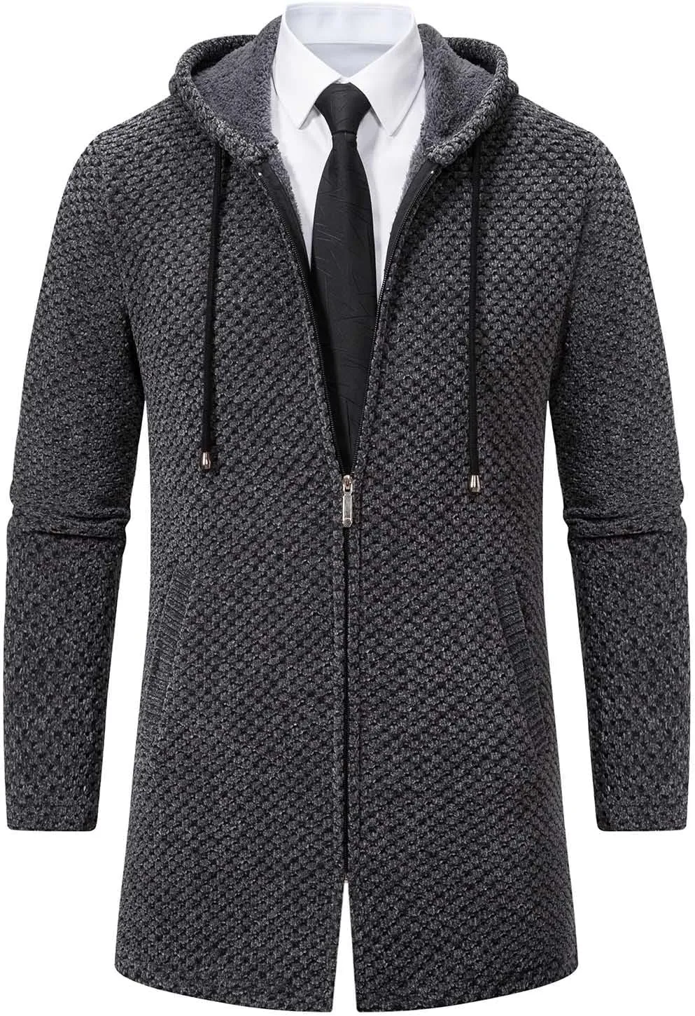 Mens Long Cardigan Hoodies Full Zip Fleece Lined Sweaters Fashion Knitted Men Regular Fit Sweater Hooded Coat