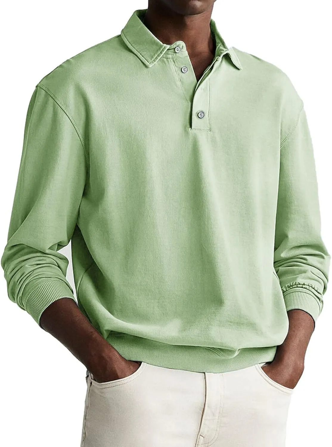 Mens Long Sleeve Casual Polo Shirts Quick Dry Outdoor Collared Golf Tee Tops Stretchy Solid Moisture Wicking Blouse