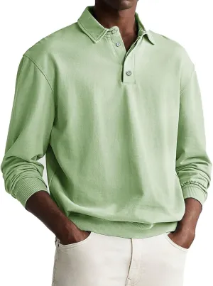 Mens Long Sleeve Casual Polo Shirts Quick Dry Outdoor Collared Golf Tee Tops Stretchy Solid Moisture Wicking Blouse