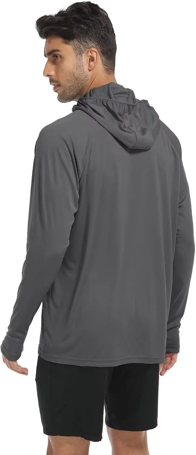 Mens Long Sleeve Sun Shirt with Hood Mask UPF SPF UV Protection for Hiking Fishing Kayaking Summer Outdoor Activities