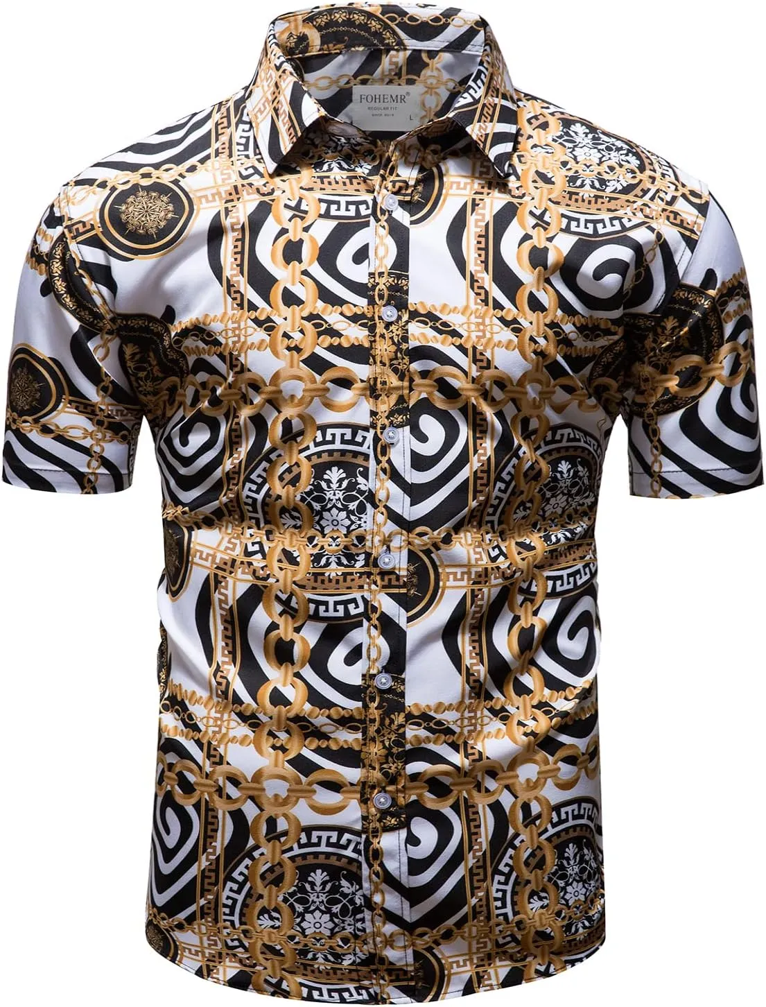 Mens Luxury Outfit Set Black Gold Shirts And Shorts 2 Piece Tracksuit Set Baroque Button Down Suit with Bucket Hats