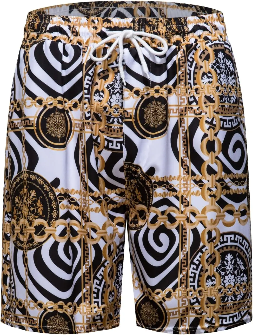 Mens Luxury Outfit Set Black Gold Shirts And Shorts 2 Piece Tracksuit Set Baroque Button Down Suit with Bucket Hats