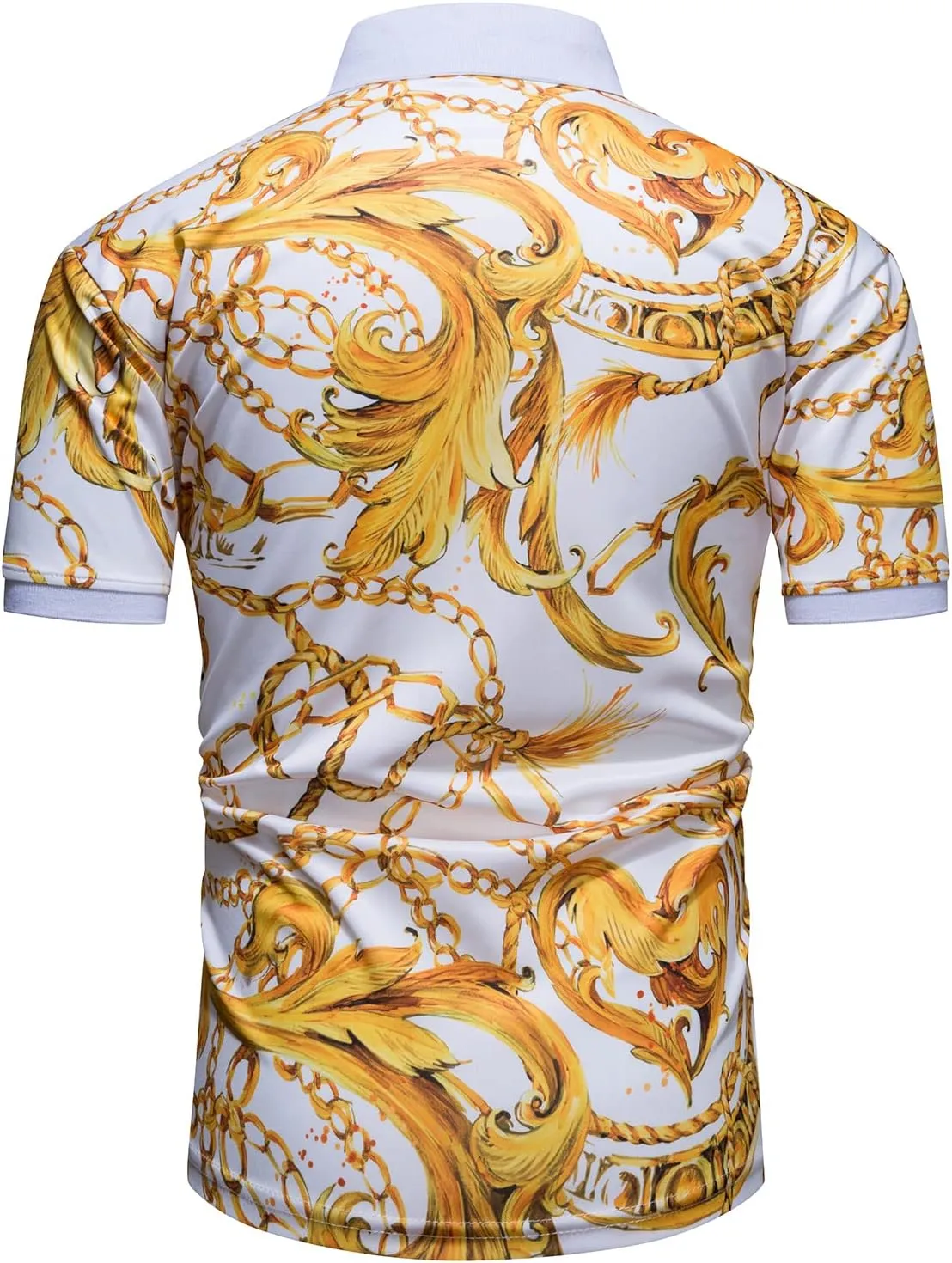 Mens Luxury Polo Shirts Black Gold Short Sleeve Baroque Chain Print Casual Wicking Golf Flower T-Shirt