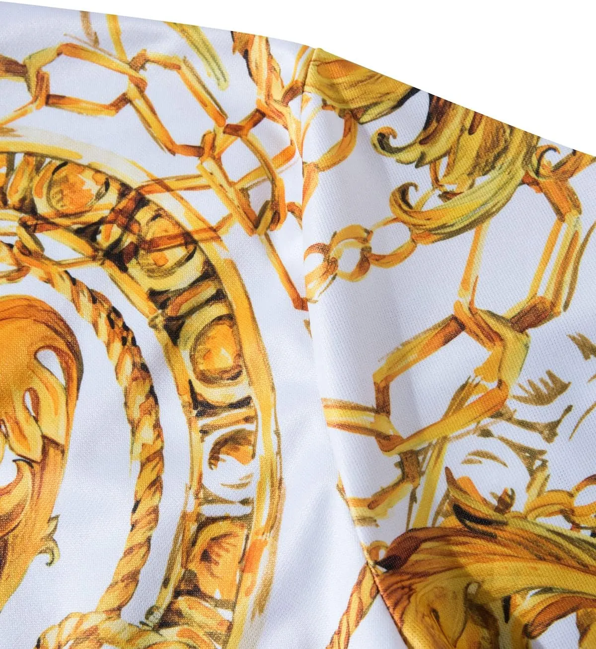 Mens Luxury Polo Shirts Black Gold Short Sleeve Baroque Chain Print Casual Wicking Golf Flower T-Shirt