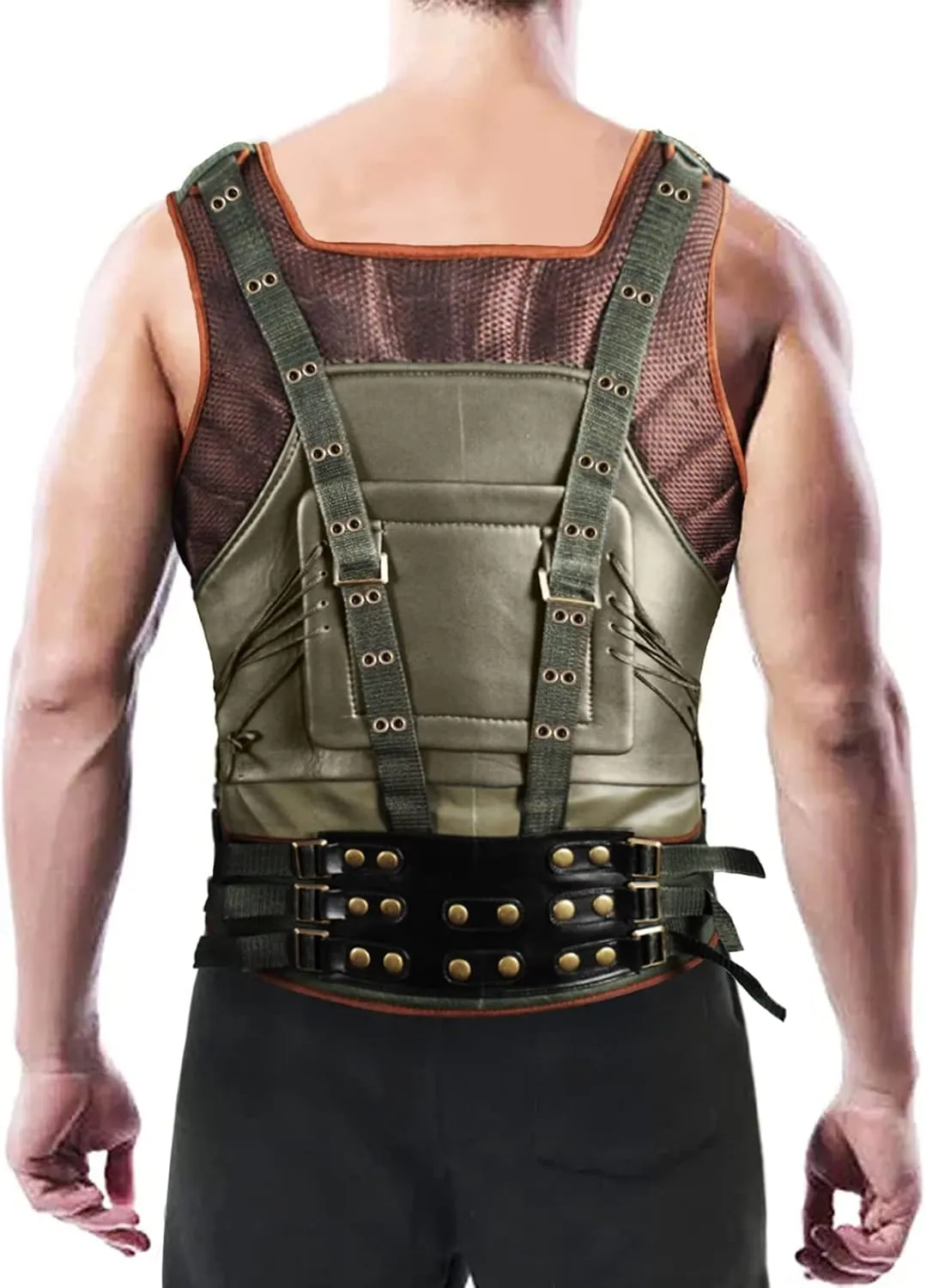 Men's Military Bane Vest Costume Jacket - Tom Knight Rises Winter Shearling Faux Leather Bane Coat Black & Brown