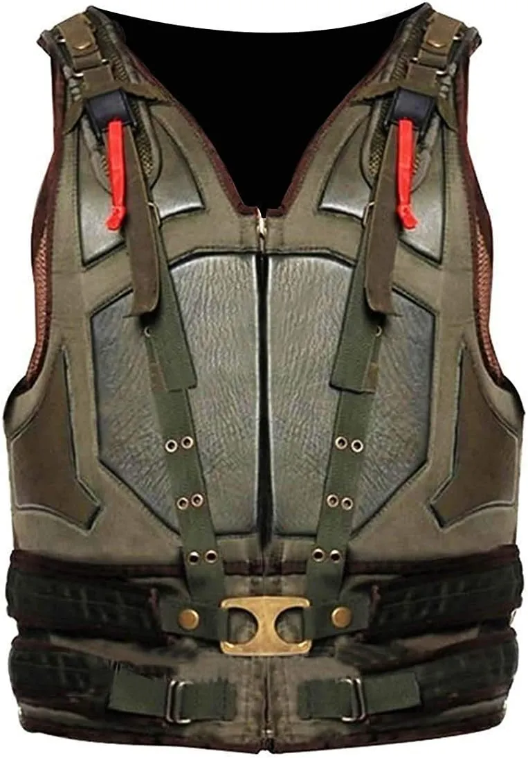 Men's Military Bane Vest Costume Jacket - Tom Knight Rises Winter Shearling Faux Leather Bane Coat Black & Brown