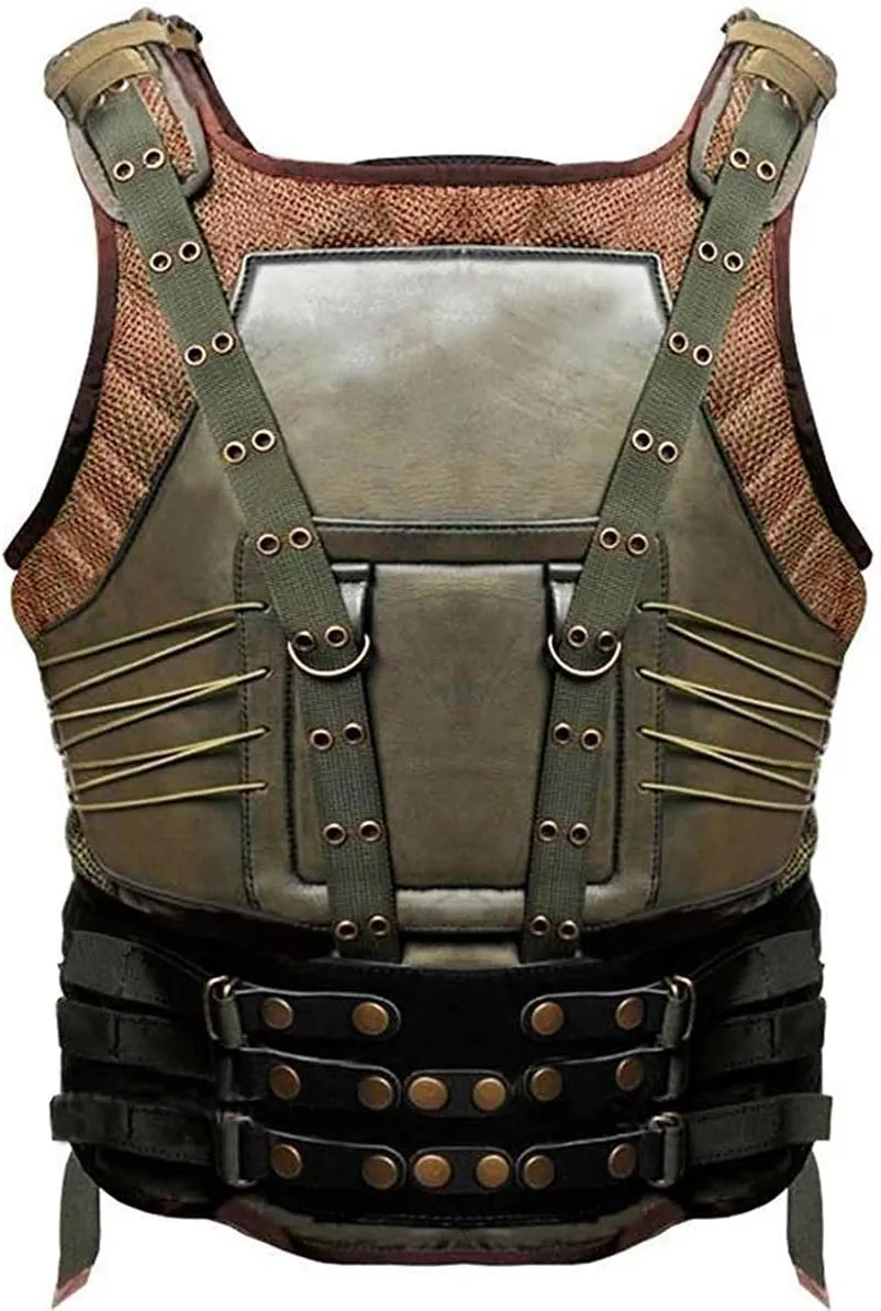 Men's Military Bane Vest Costume Jacket - Tom Knight Rises Winter Shearling Faux Leather Bane Coat Black & Brown