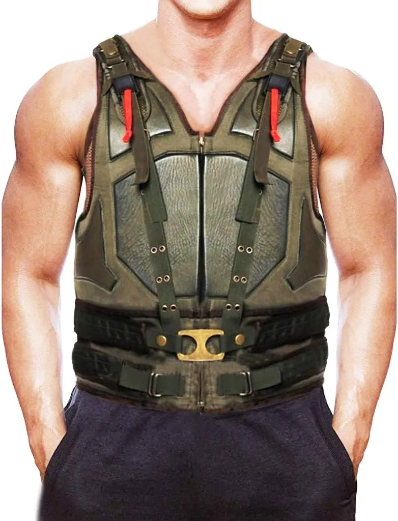 Men's Military Bane Vest Costume Jacket - Tom Knight Rises Winter Shearling Faux Leather Bane Coat Black & Brown