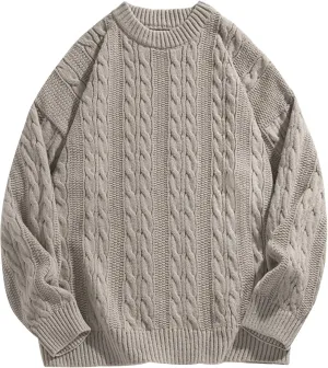 Mens Oversized Sweater Unisex Long Sleeve Cable Knit Sweaters Aesthetic Streetwear Casual Sweater Jumper Tops
