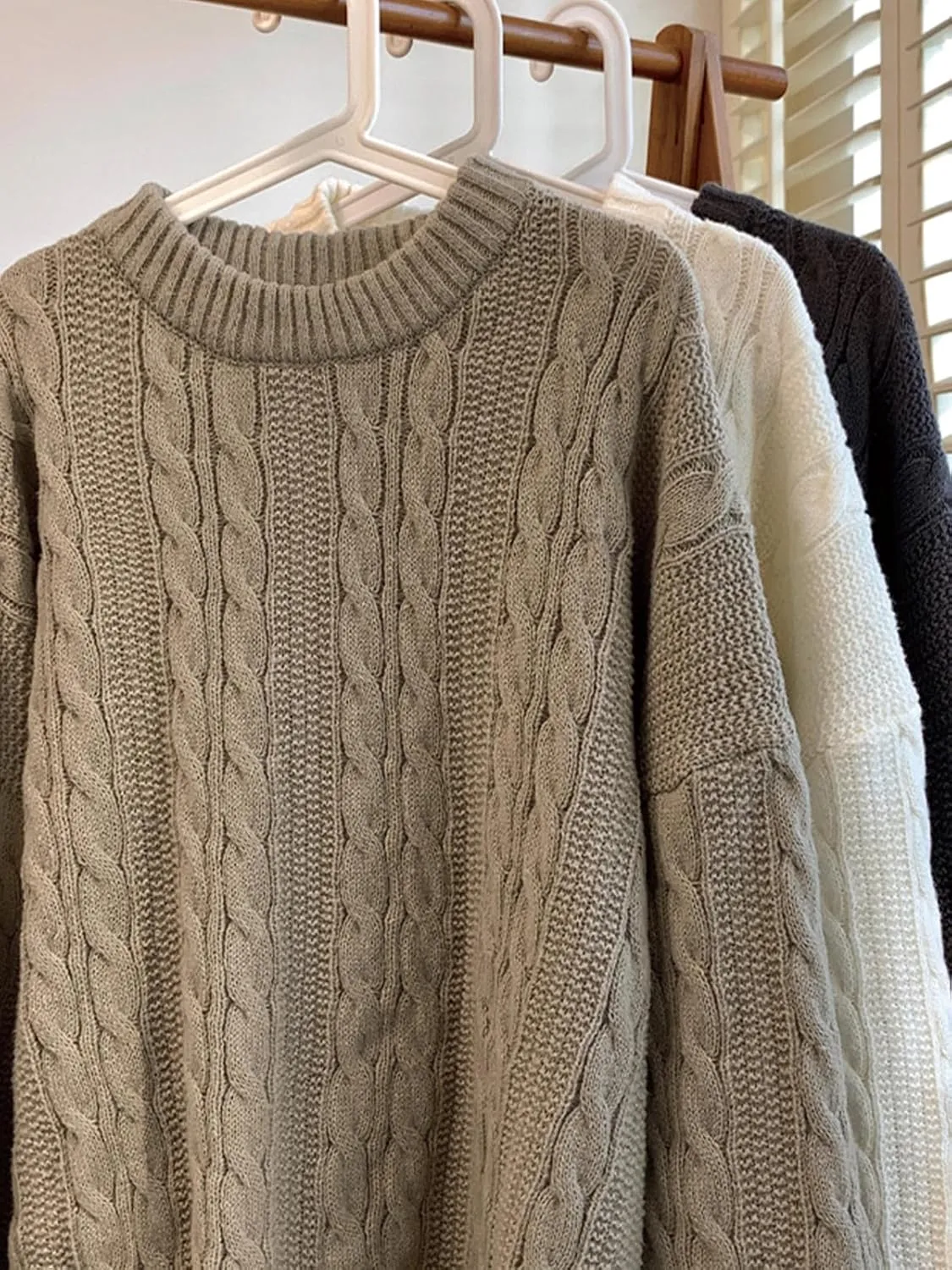 Mens Oversized Sweater Unisex Long Sleeve Cable Knit Sweaters Aesthetic Streetwear Casual Sweater Jumper Tops