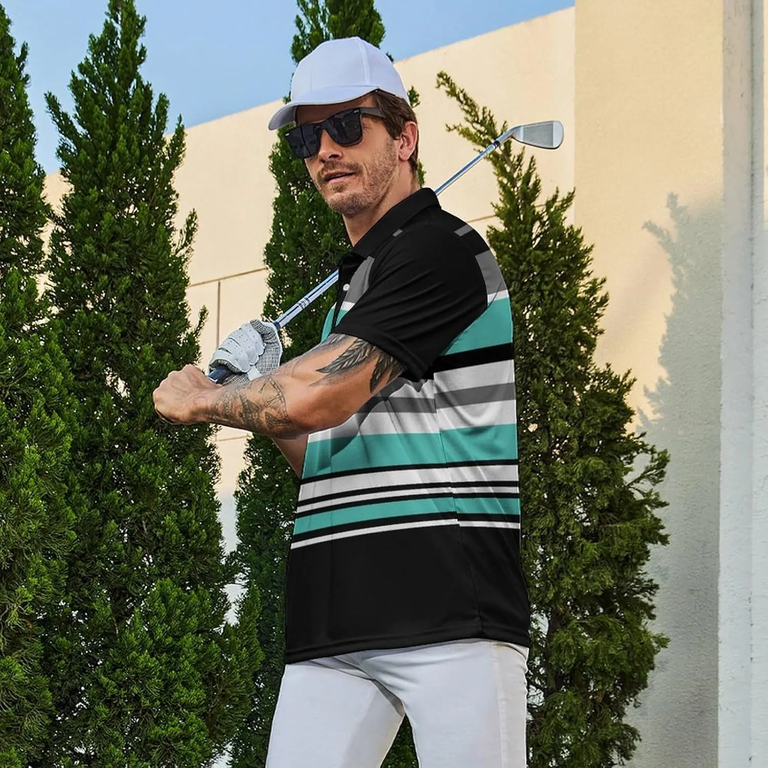 Men's Polo Shirt Funny Golf Shirts Quick Dry Print Performance Short Sleeve Collared Golf Polo Shirts for Men, S-4XL