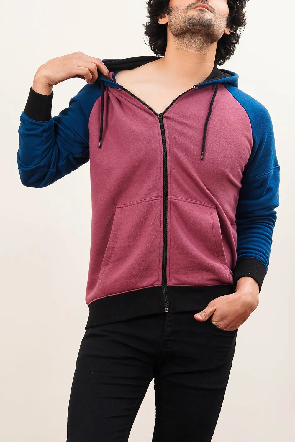 Men'S Raglan Sleeves Zipper Hood