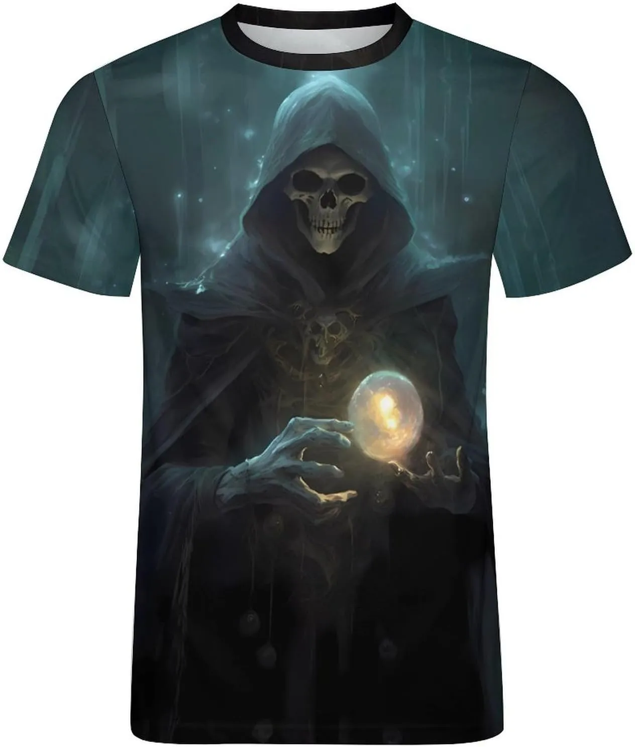 Mens Skull T-Shirts Slim Fit Qucik Dry Short Sleeve 3D Skull Graphic Print Summer Streetwear Tees