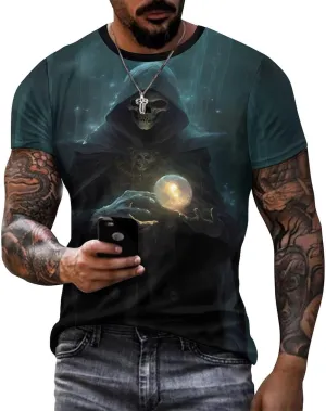Mens Skull T-Shirts Slim Fit Qucik Dry Short Sleeve 3D Skull Graphic Print Summer Streetwear Tees