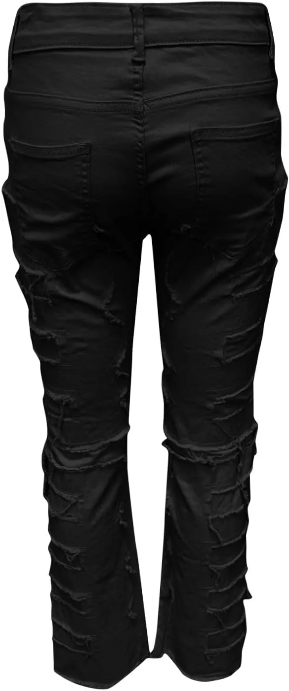 Mens Stacked Slim Fit Ripped Pants Skinny Stretch Distressed Straight Destroyed Fashion Streetwear Hip Hop Trousers