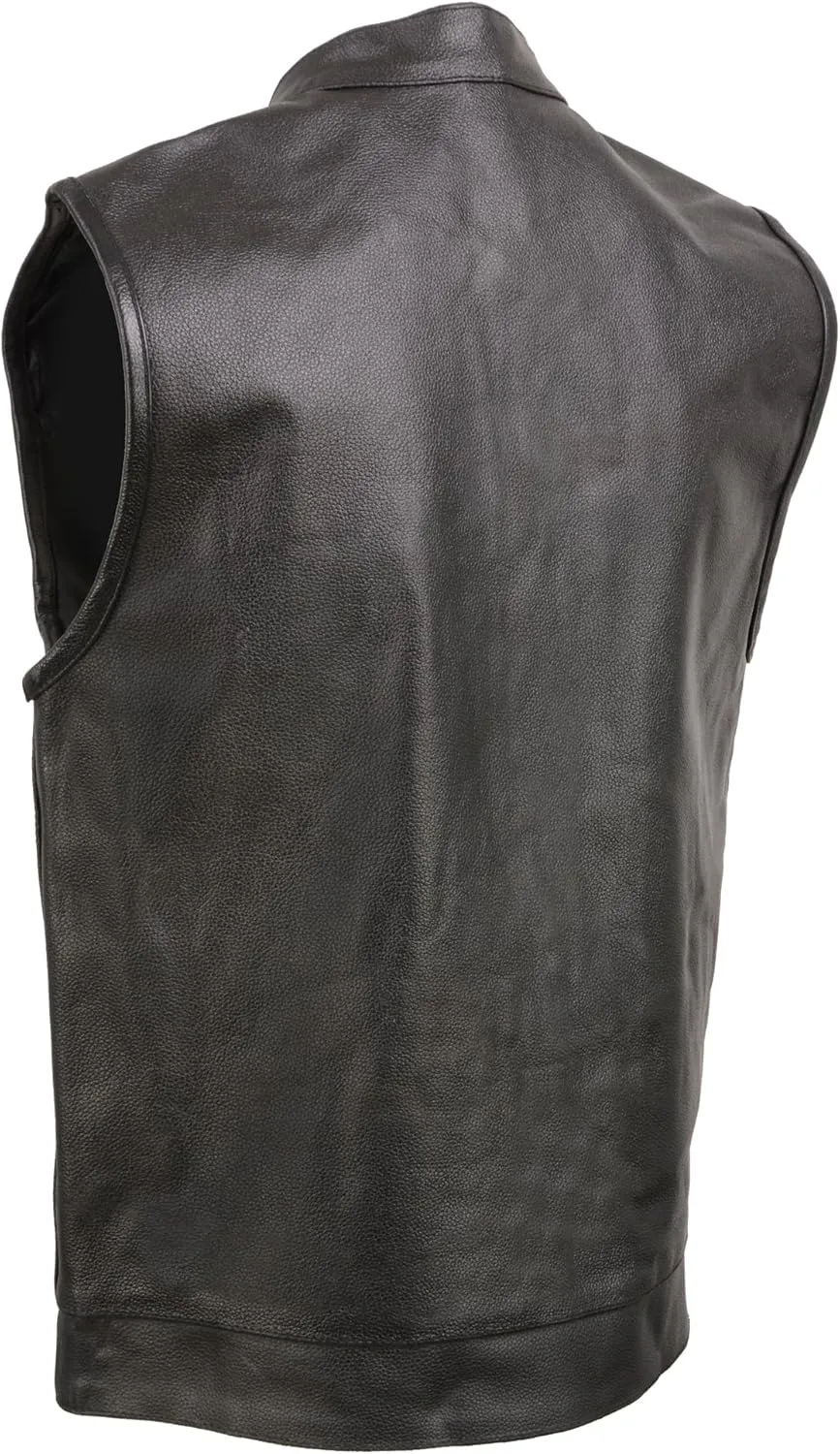 Men's Standard ELM3910 Black Motorcycle Club Styled Leather Vest