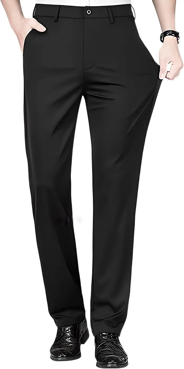 Mens Stretch Dress Pants, Men's Classic Fit Casual Pants Lightweight Flat Front Golf Work Suit Pants