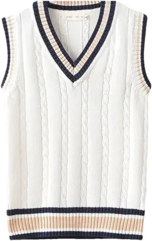 Men's Sweater Vest Thickened V-Neck Sleeveless Knitted Sweater Vest Striped Retro College Style Loose Versatile Vest