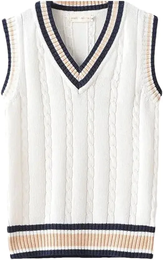 Men's Sweater Vest Thickened V-Neck Sleeveless Knitted Sweater Vest Striped Retro College Style Loose Versatile Vest