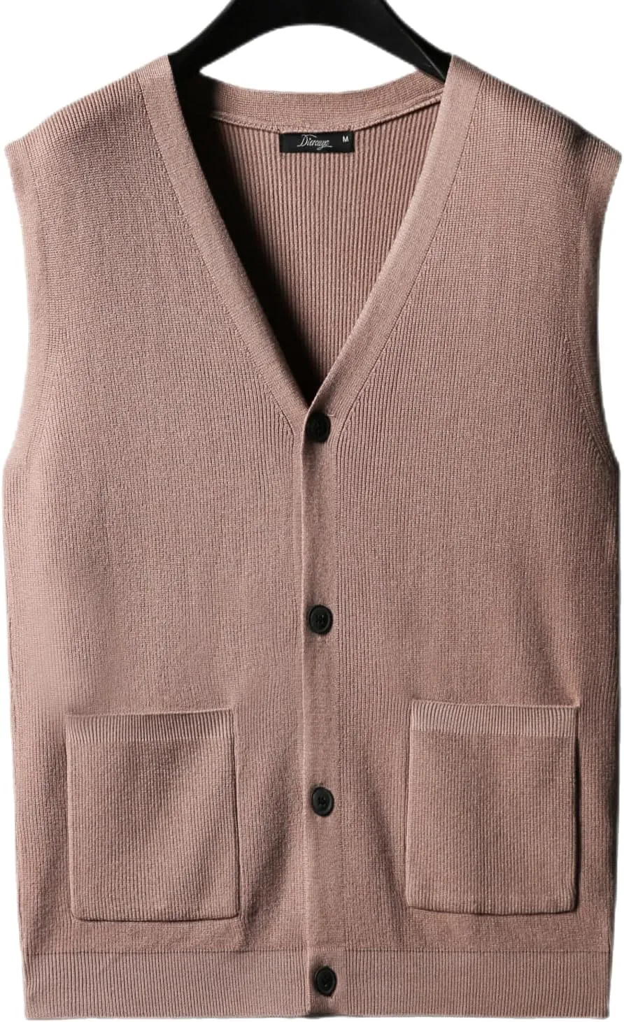 Men's Sweater Vest V-Neck Sleeveless Cardigan Loose Button up Knitted Fall Winter Heavy Knitwear with Pockets S~5XL