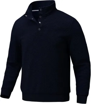 Men's Sweatshirt Quilted Mens Sweater Quarter Button Pullover Sweater Knit Long Sleeve Stand Collar Warm Lightweight