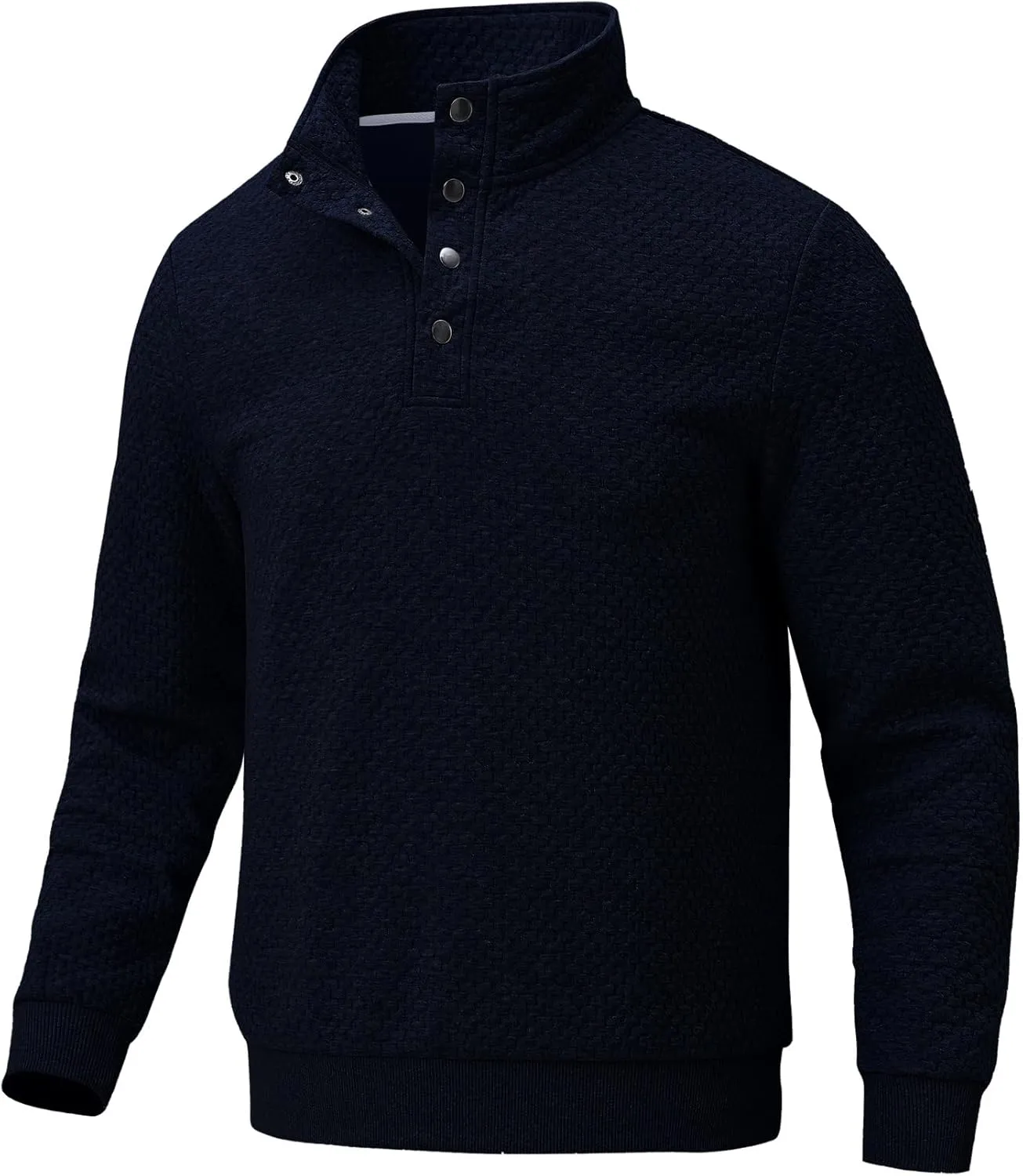Men's Sweatshirt Quilted Mens Sweater Quarter Button Pullover Sweater Knit Long Sleeve Stand Collar Warm Lightweight