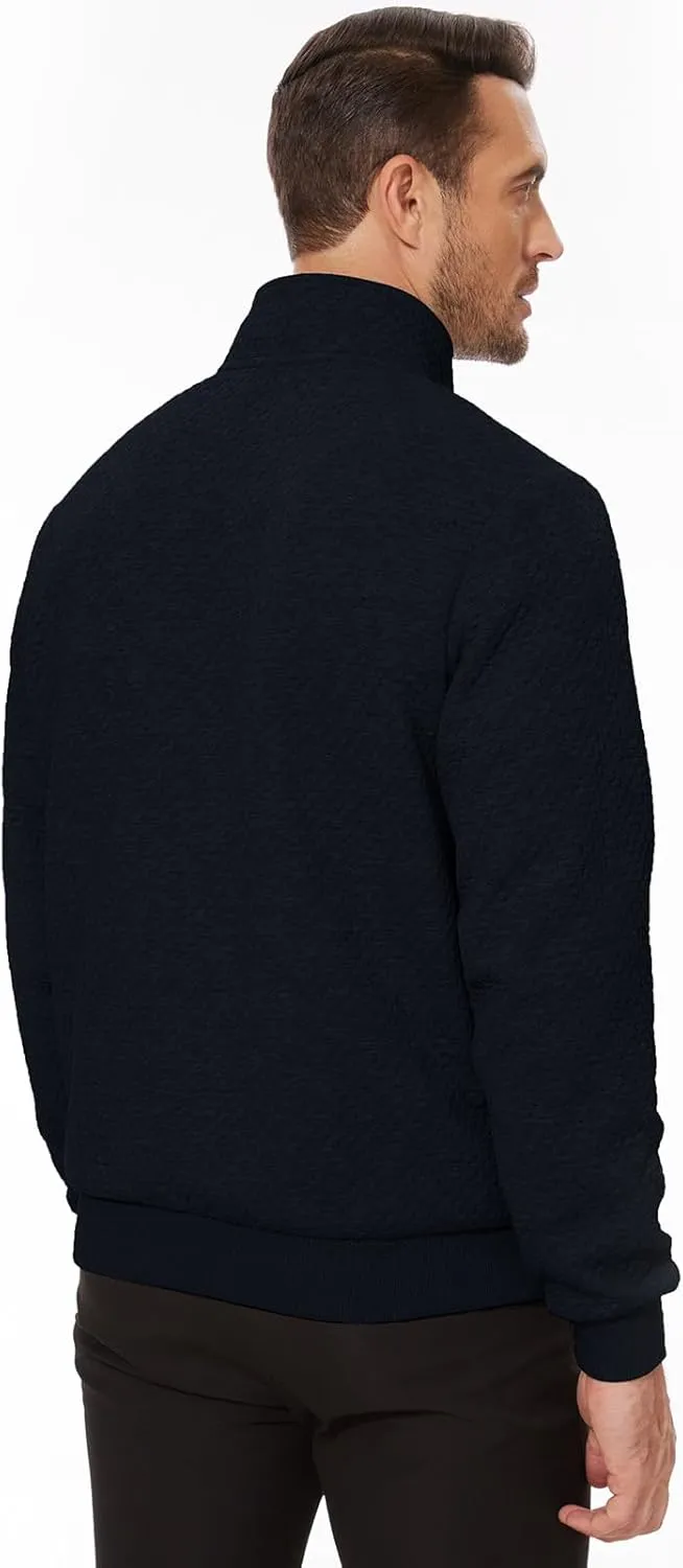 Men's Sweatshirt Quilted Mens Sweater Quarter Button Pullover Sweater Knit Long Sleeve Stand Collar Warm Lightweight
