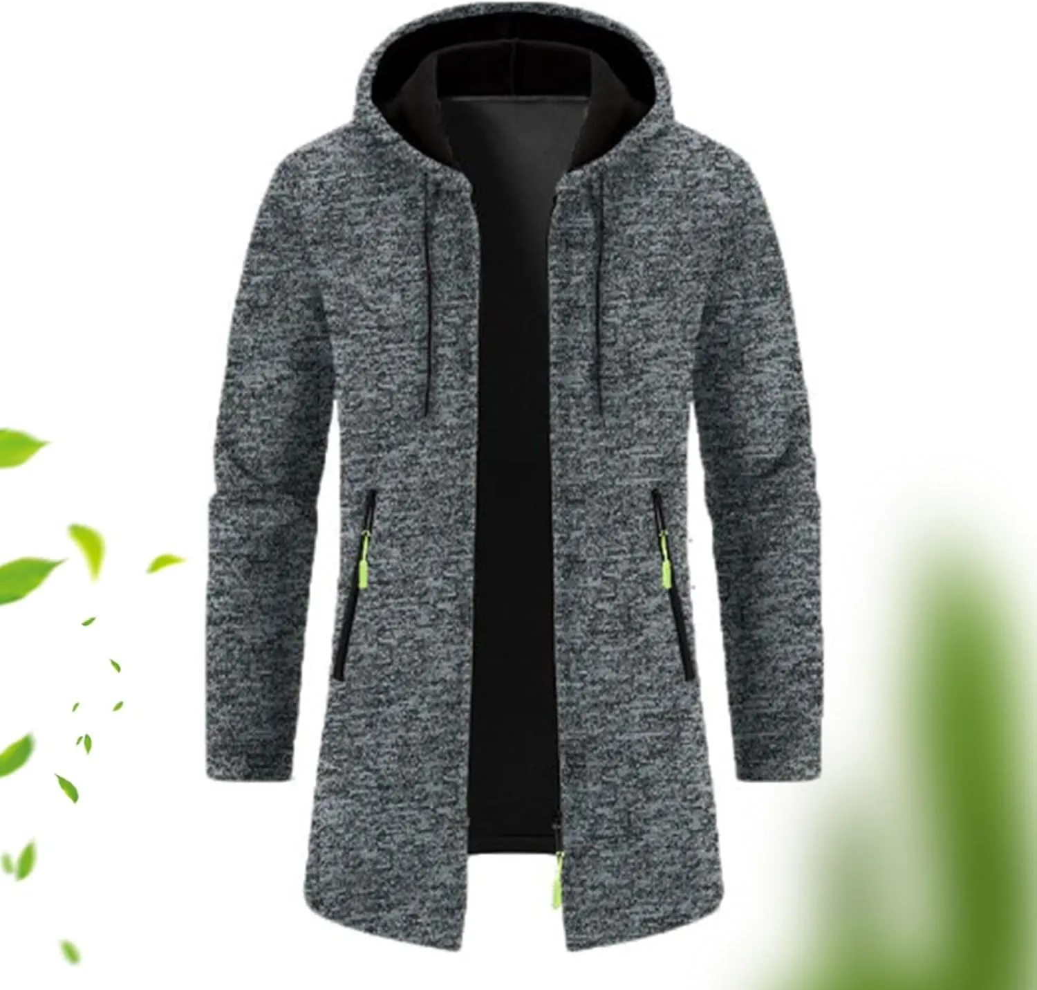 Mens Trench Coat Knit Hooded Jackets Business Casual Peacoat Mid Length Cardigan Oversized Windbreaker Winter Jacket