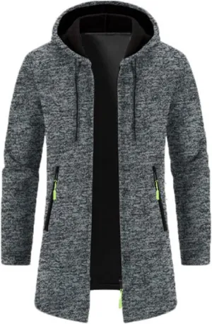Mens Trench Coat Knit Hooded Jackets Business Casual Peacoat Mid Length Cardigan Oversized Windbreaker Winter Jacket