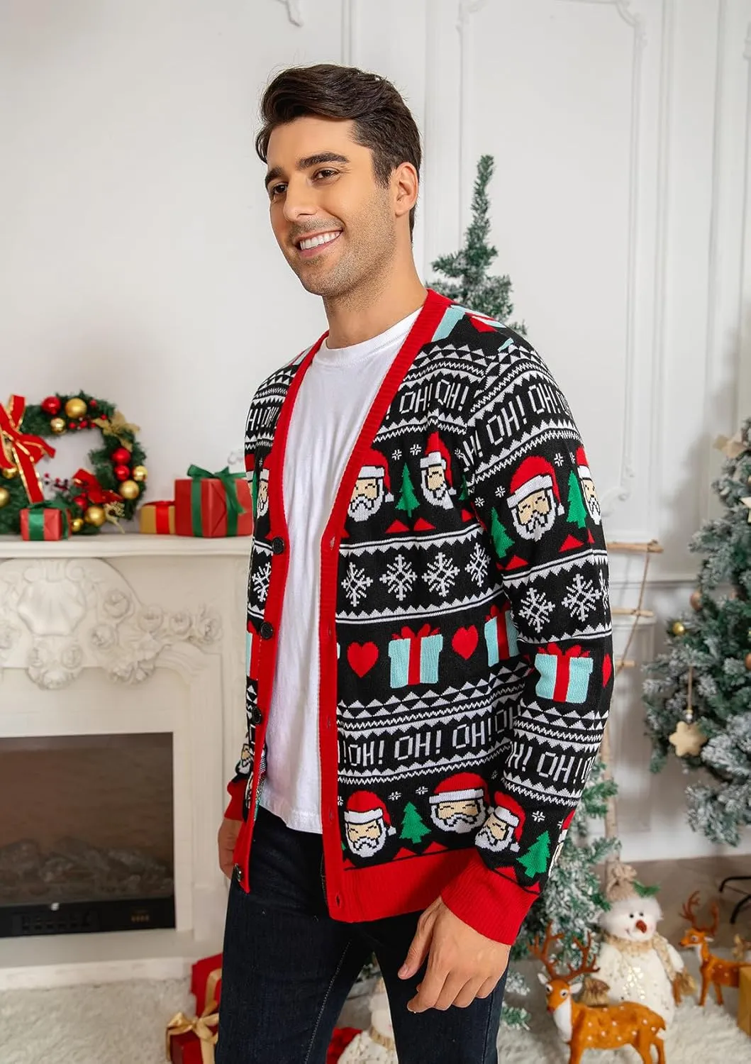 Men's Ugly Christmas Sweater Button Down Long Sleeve Knit Cardigan