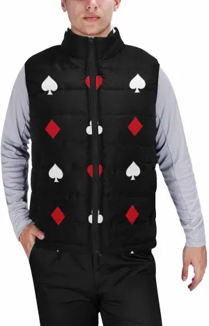 Mens Vest White Card Suits On Black Men'S Outdoor Quilted Winter Vest Puffer Sleeveless Jacket Padded Vest