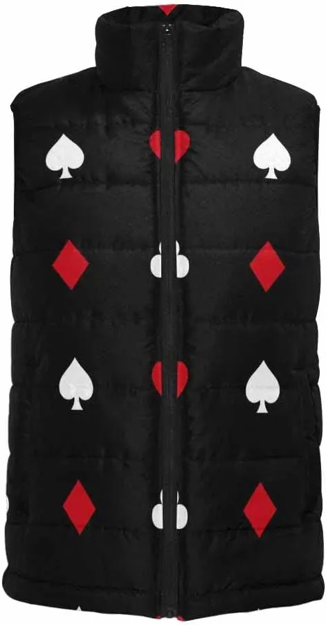 Mens Vest White Card Suits On Black Men'S Outdoor Quilted Winter Vest Puffer Sleeveless Jacket Padded Vest