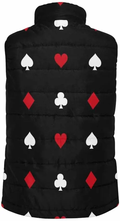 Mens Vest White Card Suits On Black Men'S Outdoor Quilted Winter Vest Puffer Sleeveless Jacket Padded Vest