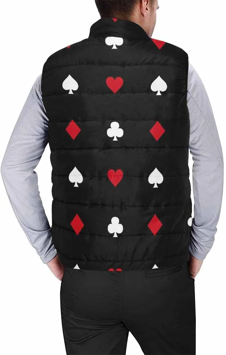 Mens Vest White Card Suits On Black Men'S Outdoor Quilted Winter Vest Puffer Sleeveless Jacket Padded Vest