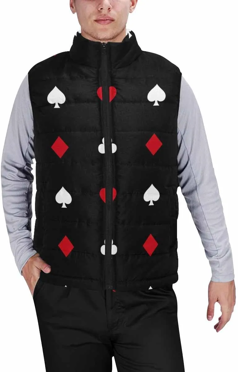 Mens Vest White Card Suits On Black Men'S Outdoor Quilted Winter Vest Puffer Sleeveless Jacket Padded Vest