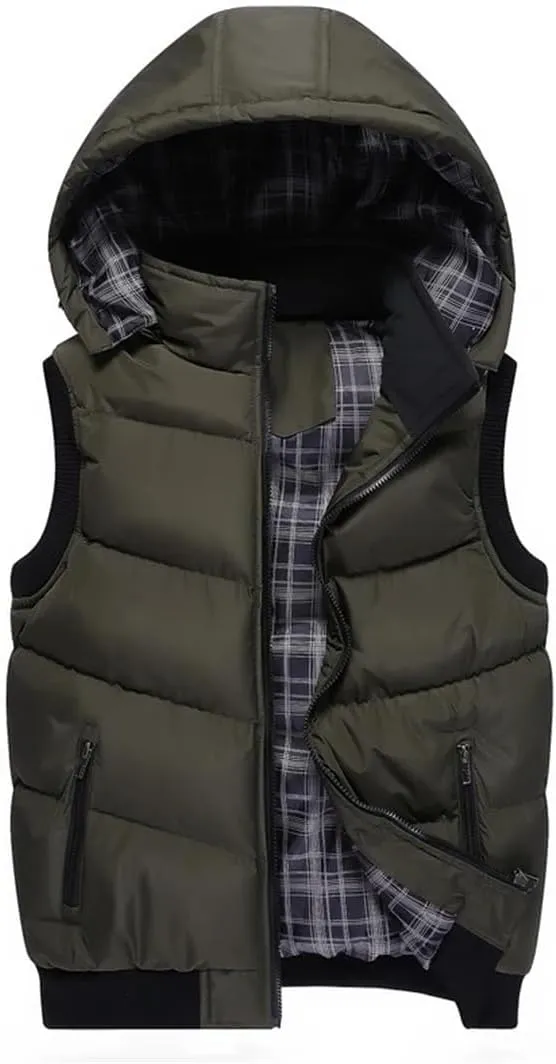 Mens Warm Vests Winter Sleeveless Jackets Cotton-Padded Vests Thicken Waistcoats