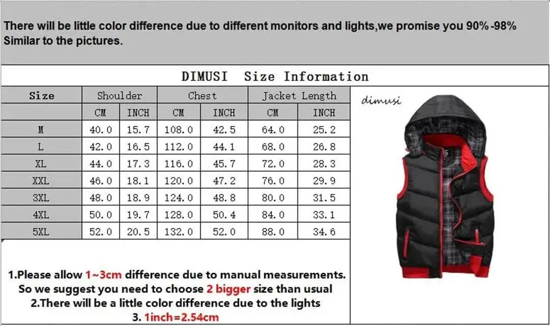 Mens Warm Vests Winter Sleeveless Jackets Cotton-Padded Vests Thicken Waistcoats
