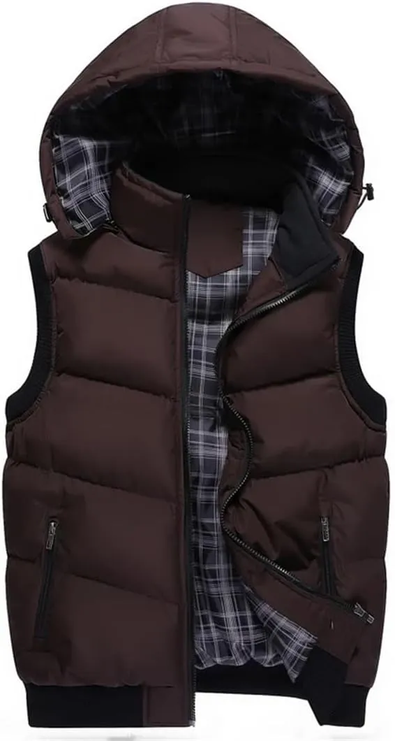 Mens Warm Vests Winter Sleeveless Jackets Cotton-Padded Vests Thicken Waistcoats