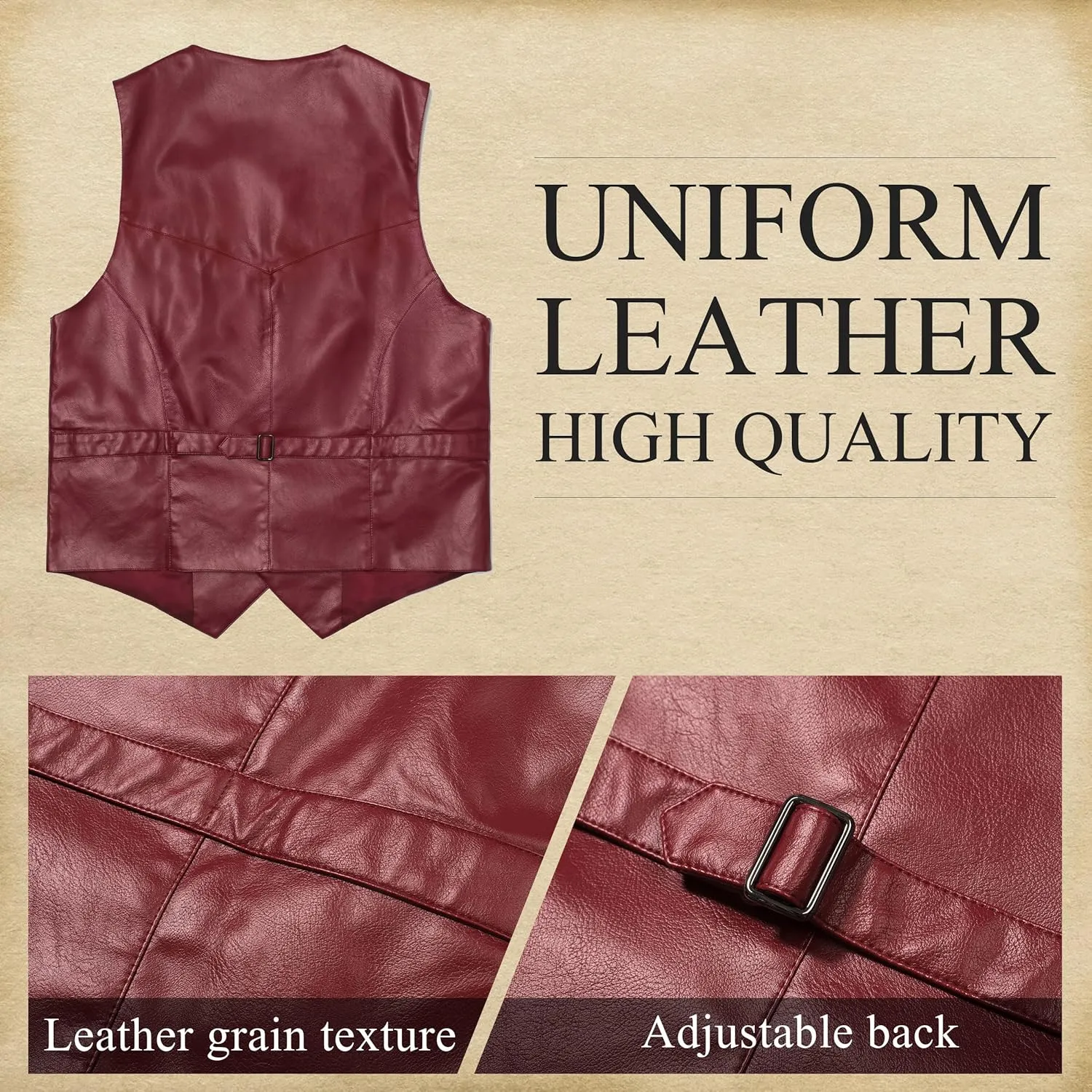 Men's Western Cowboy Vest,Vintage Cowboy Suit Vest with Bolo Tie,Slim Wedding Vests,Leather Light Casual Vests