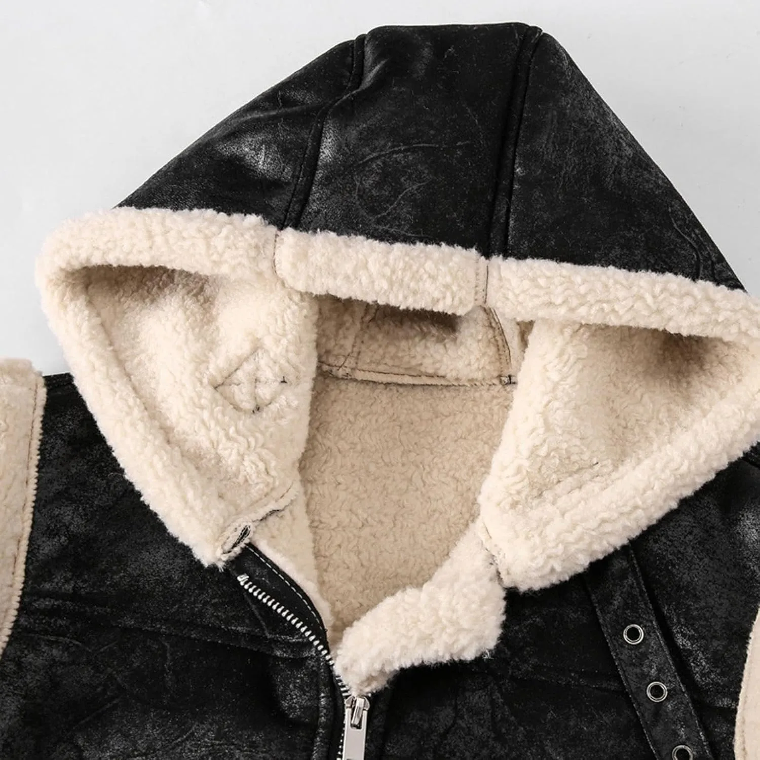 Mens Winter Vests Outerwear Hooded Fleece Lined Faux Leather Chunky Casual Vest Jacket Plus Size Coat With Pocket