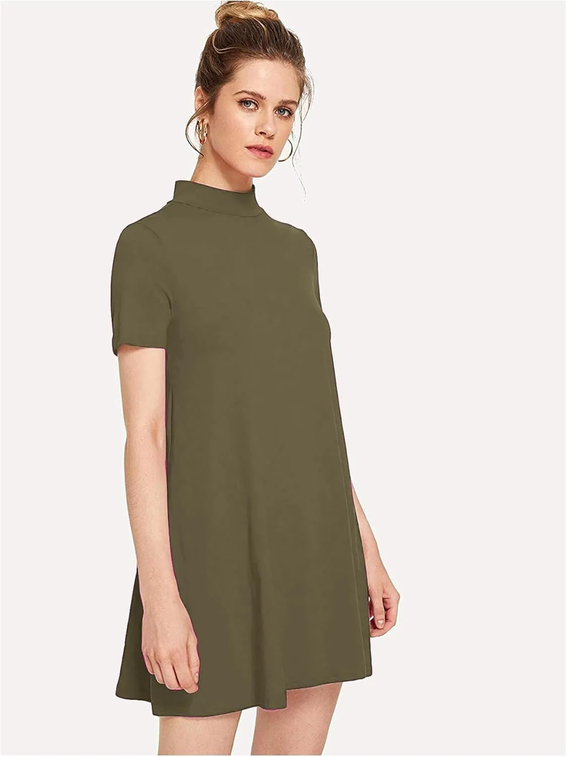 Milumia Women's Mock Neck T Shirt Dress Casual Short Sleeve Loose A Line Swing Mini Dress