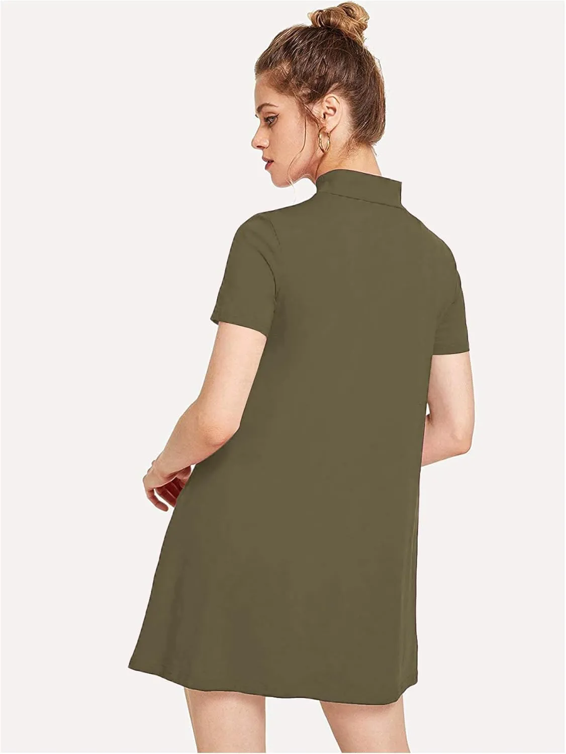 Milumia Women's Mock Neck T Shirt Dress Casual Short Sleeve Loose A Line Swing Mini Dress