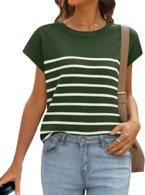 MIROL Women's Cap Sleeve Striped Tops 2025 Batwing Short Sleeve Summer Crewneck Tee Knit Casual Loose Shirts