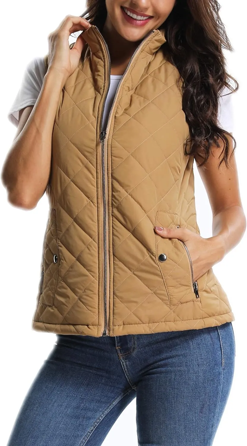 MISS MOLY Women Lightweight Quilted Padded Vest Stand Collar Zip Up Front Gilet Quilted