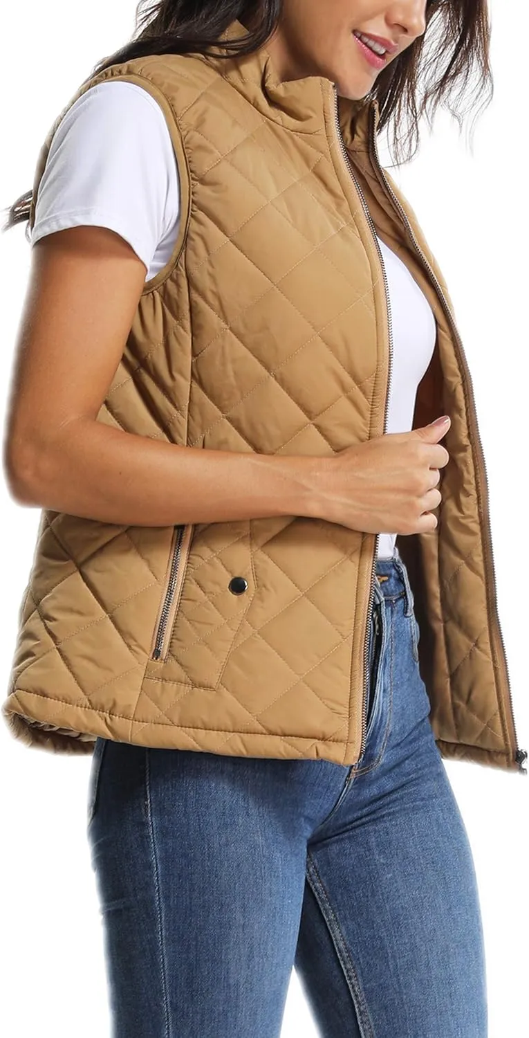 MISS MOLY Women Lightweight Quilted Padded Vest Stand Collar Zip Up Front Gilet Quilted