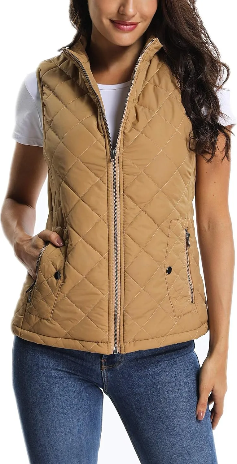 MISS MOLY Women Lightweight Quilted Padded Vest Stand Collar Zip Up Front Gilet Quilted