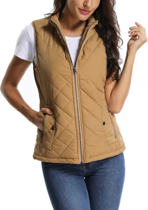 MISS MOLY Women Lightweight Quilted Padded Vest Stand Collar Zip Up Front Gilet Quilted