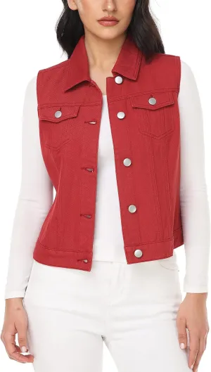 MISS MOLY Women's Denim Vest Cropped Classic Sleeveless Jean Vest Jackets With Flap Pockets