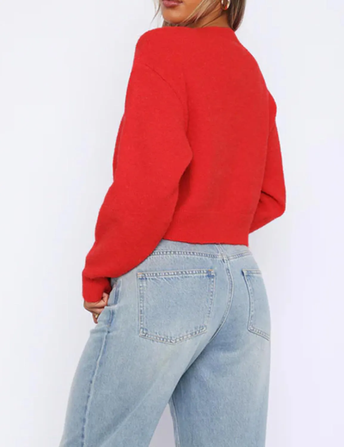 MISSACTIVER Women's Button Down Cropped Cardigan Sweater Solid Open Front Long Sleeve Crewneck Knitted Fall Cardigans Jacket